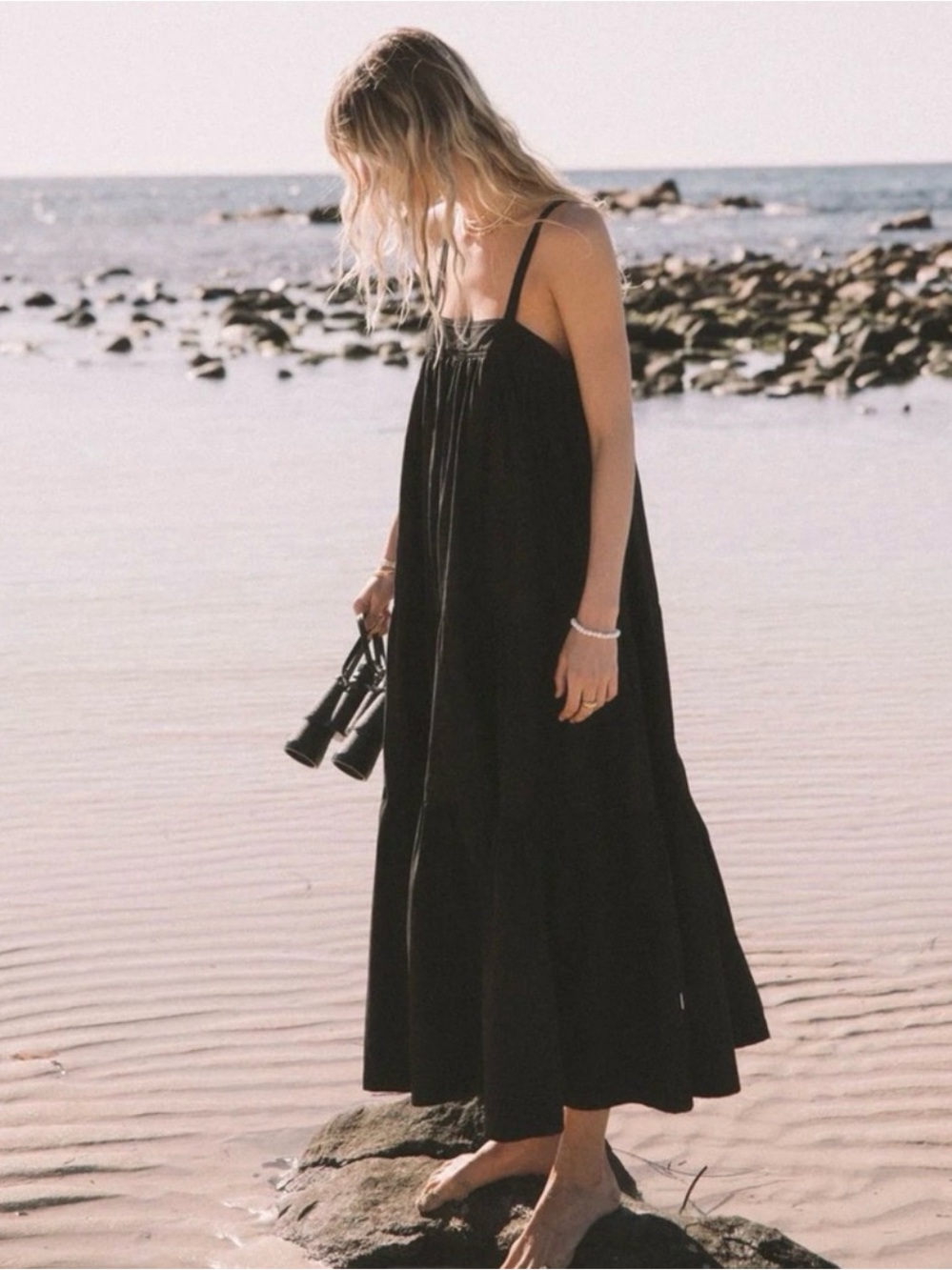 Women's Black Maxi Sundress with Adjustable Straps